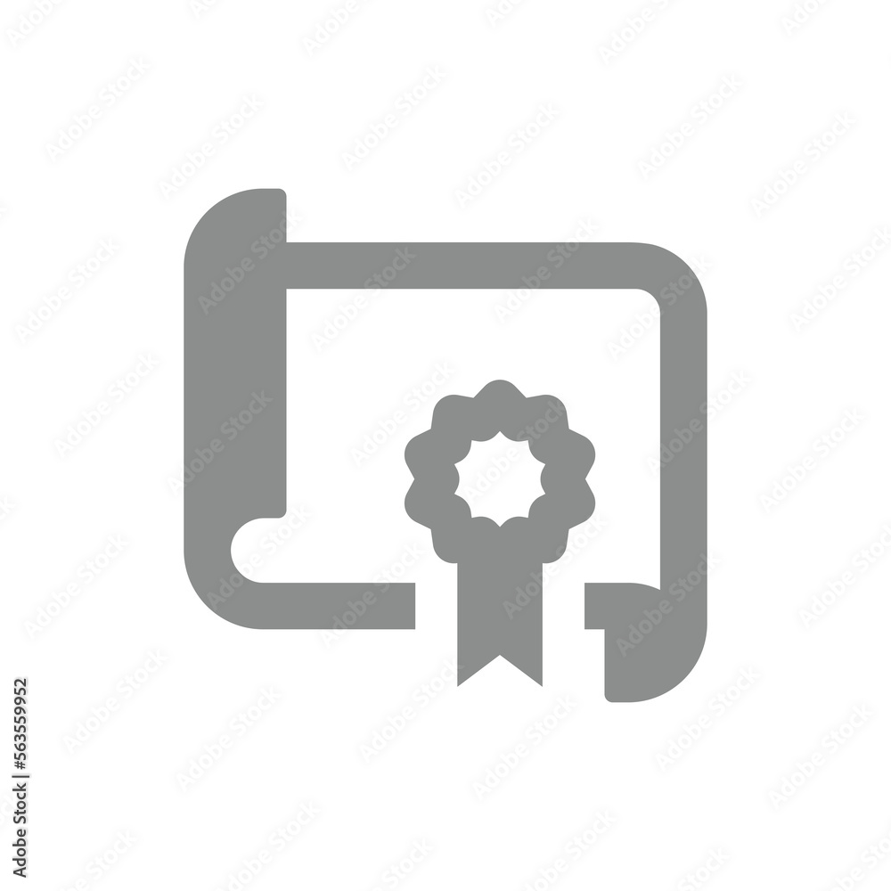 Diploma paper black vector icon. Degree certificate with ribbon badge fill symbol. Diploma paper black vector icon. Degree certificate with ribbon badge fill symbol.