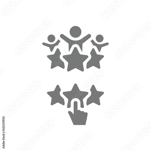 Stars rating customer review vector icon set. Rate, positive feedback with star and hand filled symbol.
