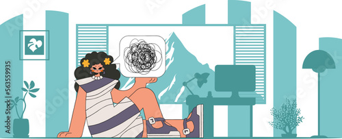 A person consumed by a sense of hopelessness and despair. The woman shows that his head is a mess.