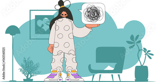 A person consumed by a sense of hopelessness and despair. The woman demonstrates that he is trying to unravel his tangled thoughts.