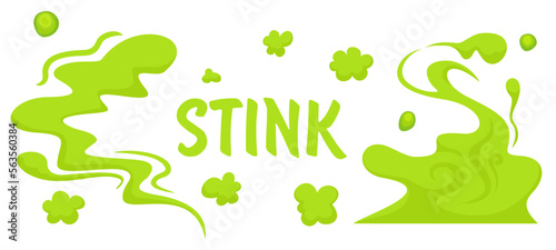 Bad smell green cloud illustration. Steam smoke clouds of cigarettes or expired old food vector cooking cartoon icons. Illustration of smell vapor, cloud green aroma on white background