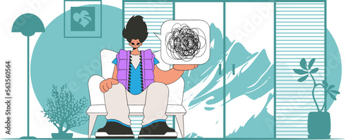 A person consumed by a sense of hopelessness and despair. The man demonstrates that he has a mess in his head.