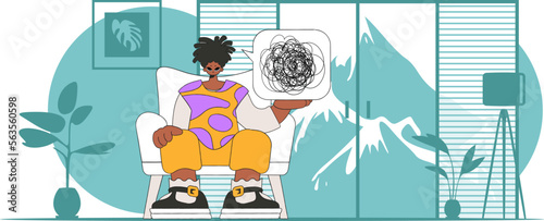 A person consumed by a sense of hopelessness and despair. The man demonstrates that he is trying to unravel his tangled thoughts.