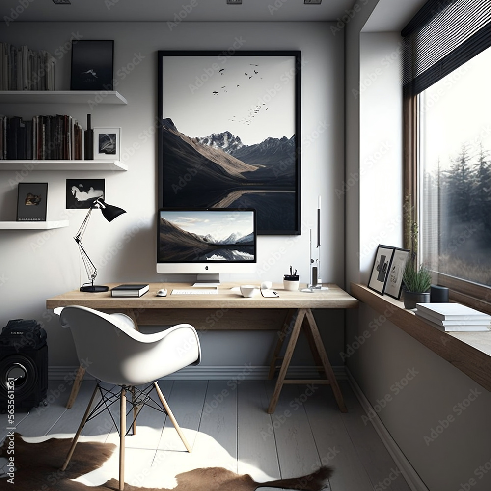 Fototapeta premium Modern Minimalist Home Office Generative AI