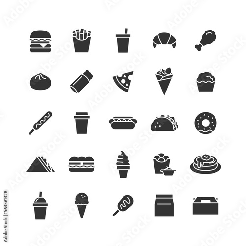 ファーストフードのアイコンセット（ブラック）