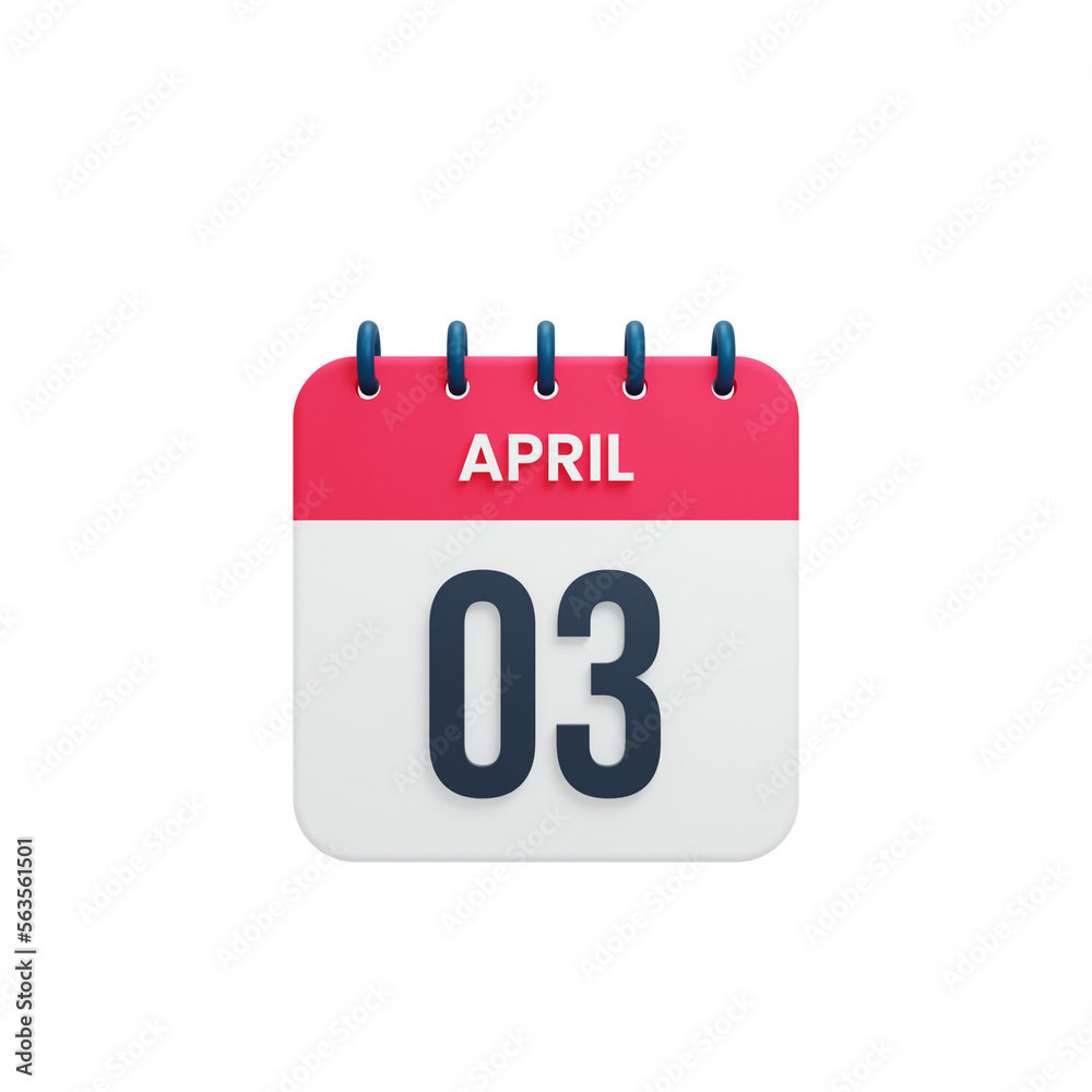 April Realistic Calendar Icon 3D Rendered Date April 03 April Realistic Calendar Icon 3D Rendered Date April 03