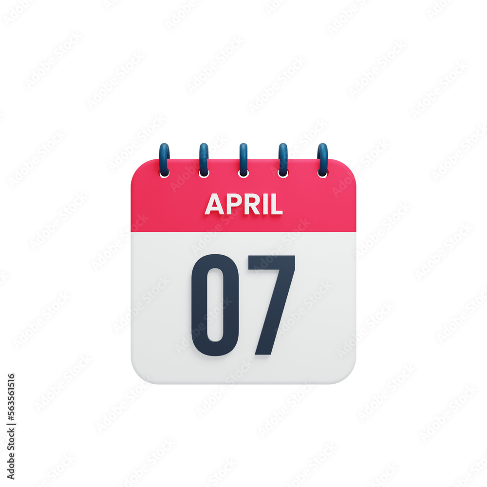 Fototapeta premium April Realistic Calendar Icon 3D Rendered Date April 07