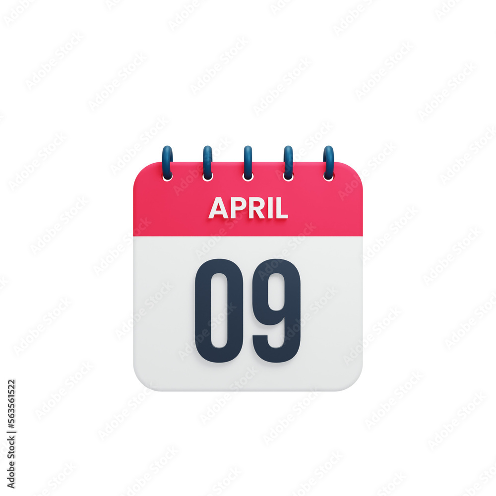 April Realistic Calendar Icon 3D Rendered Date April 09 April Realistic Calendar Icon 3D Rendered Date April 09