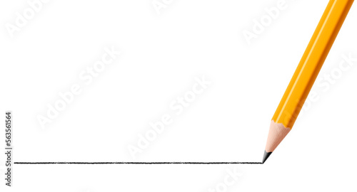 Black pencil drawing a straight line, isolated on white background. stationery pencil mockup. Realistic 3d vector.