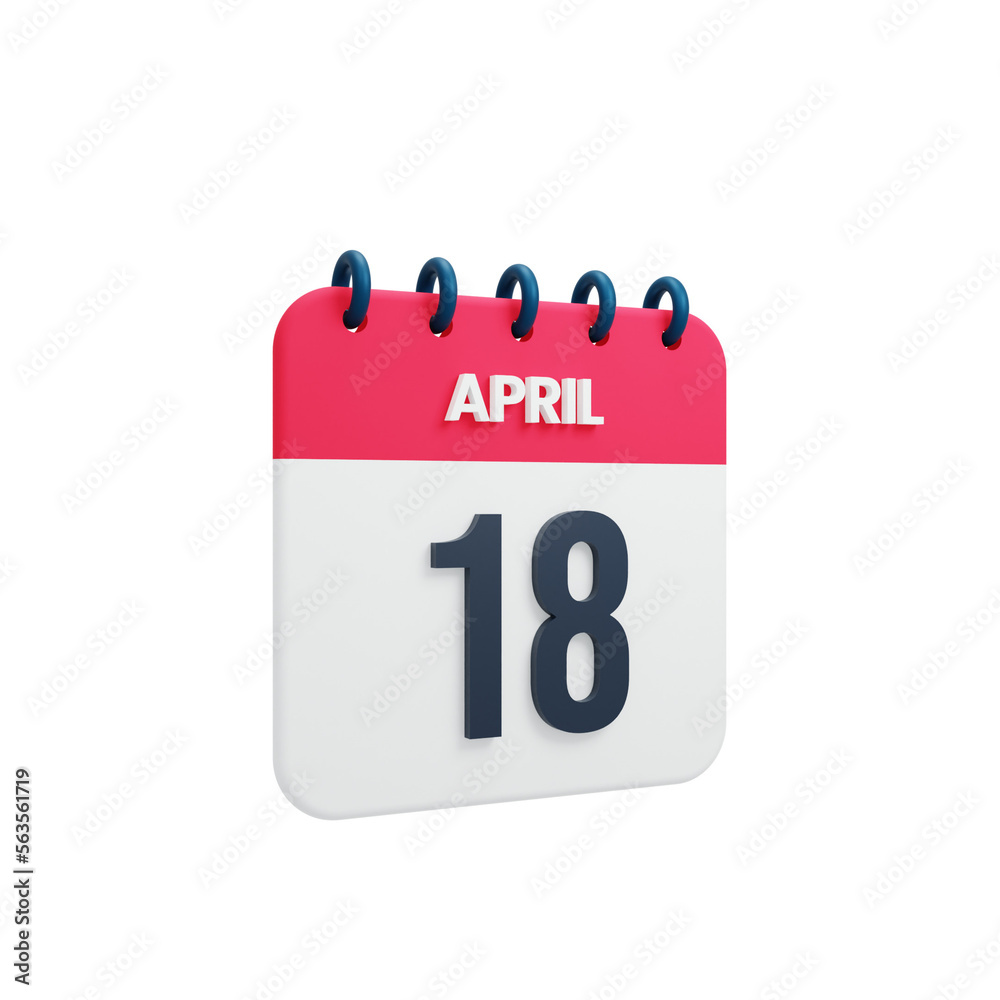 April Realistic Calendar Icon 3D Rendered Date April 18 April Realistic Calendar Icon 3D Rendered Date April 18