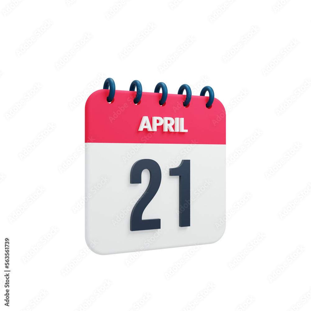 April Realistic Calendar Icon 3D Rendered Date April 21 April Realistic Calendar Icon 3D Rendered Date April 21