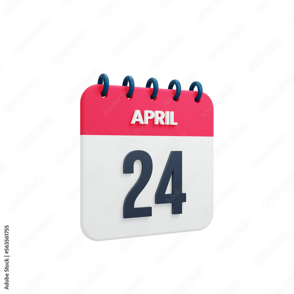 April Realistic Calendar Icon 3D Rendered Date April 24 April Realistic Calendar Icon 3D Rendered Date April 24
