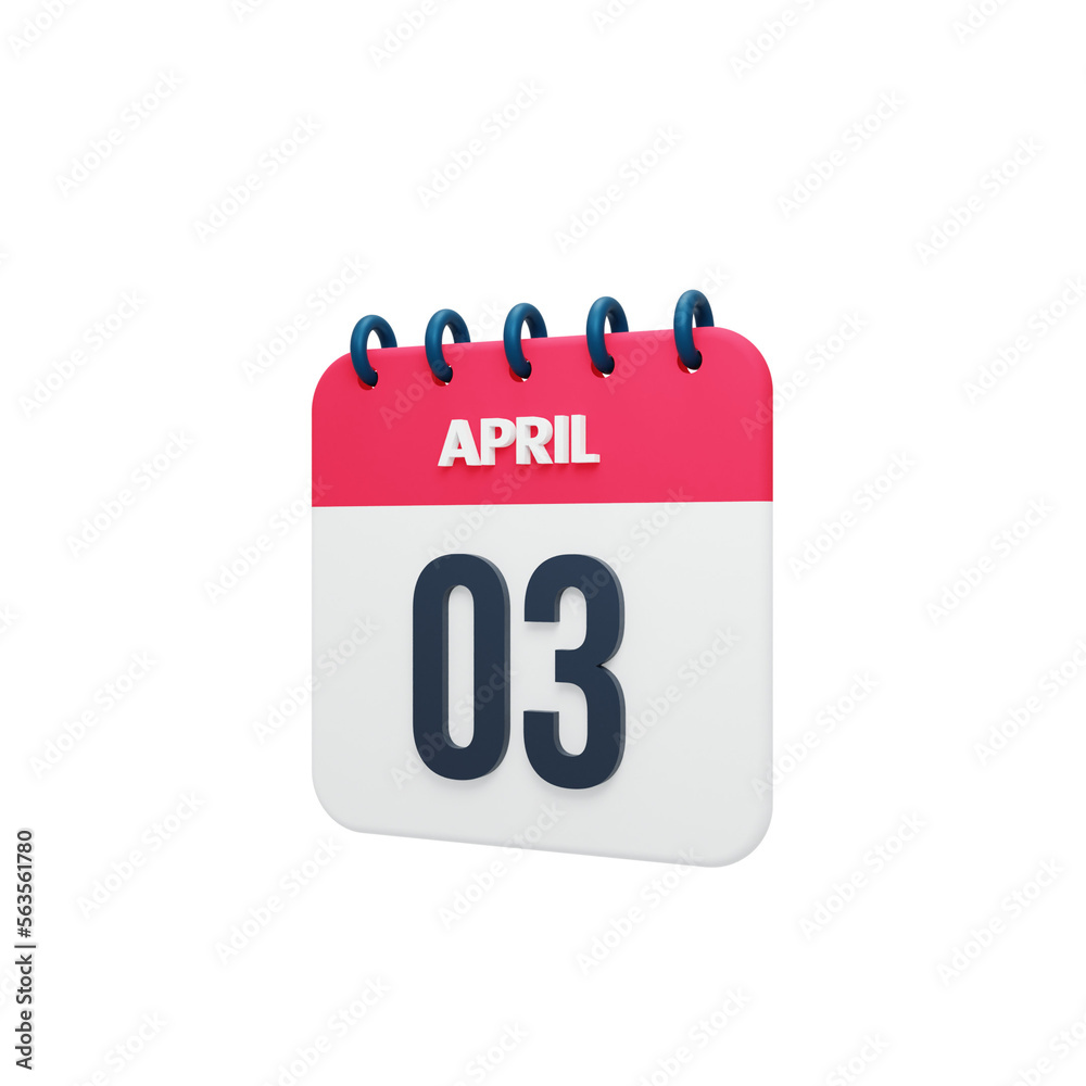 April Realistic Calendar Icon 3D Rendered Date April 03 April Realistic Calendar Icon 3D Rendered Date April 03