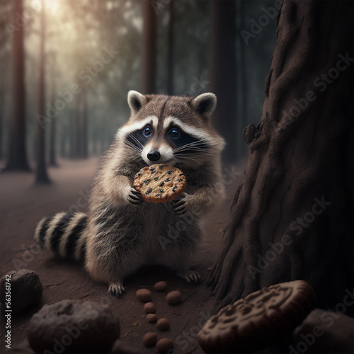portrait of a raccoon in forest