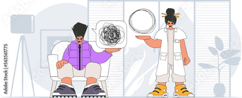 Topic Help A person consumed by a sense of hopelessness and despair. The psychologist doctor unpacks a tangle of thoughts. The patient shows that he is immersed in his thoughts.