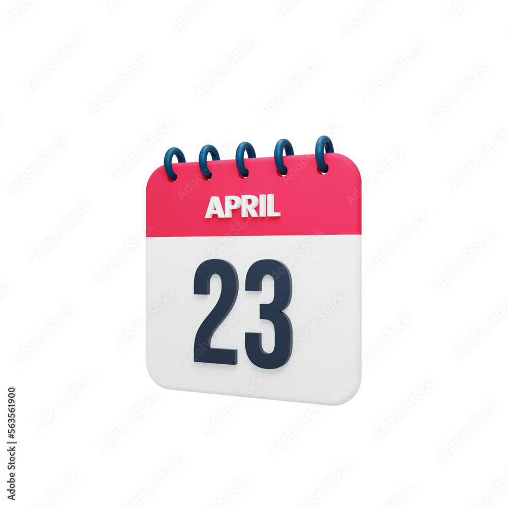 April Realistic Calendar Icon 3D Rendered Date April 23 April Realistic Calendar Icon 3D Rendered Date April 23