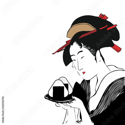 浮世絵　歌麿　アレンジしたイラスト おにぎり