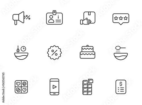 online sweet shop outline icons isolated on white background. online sweet shop line icons for web and ui design, mobile apps, print polygraphy and promo advertising business