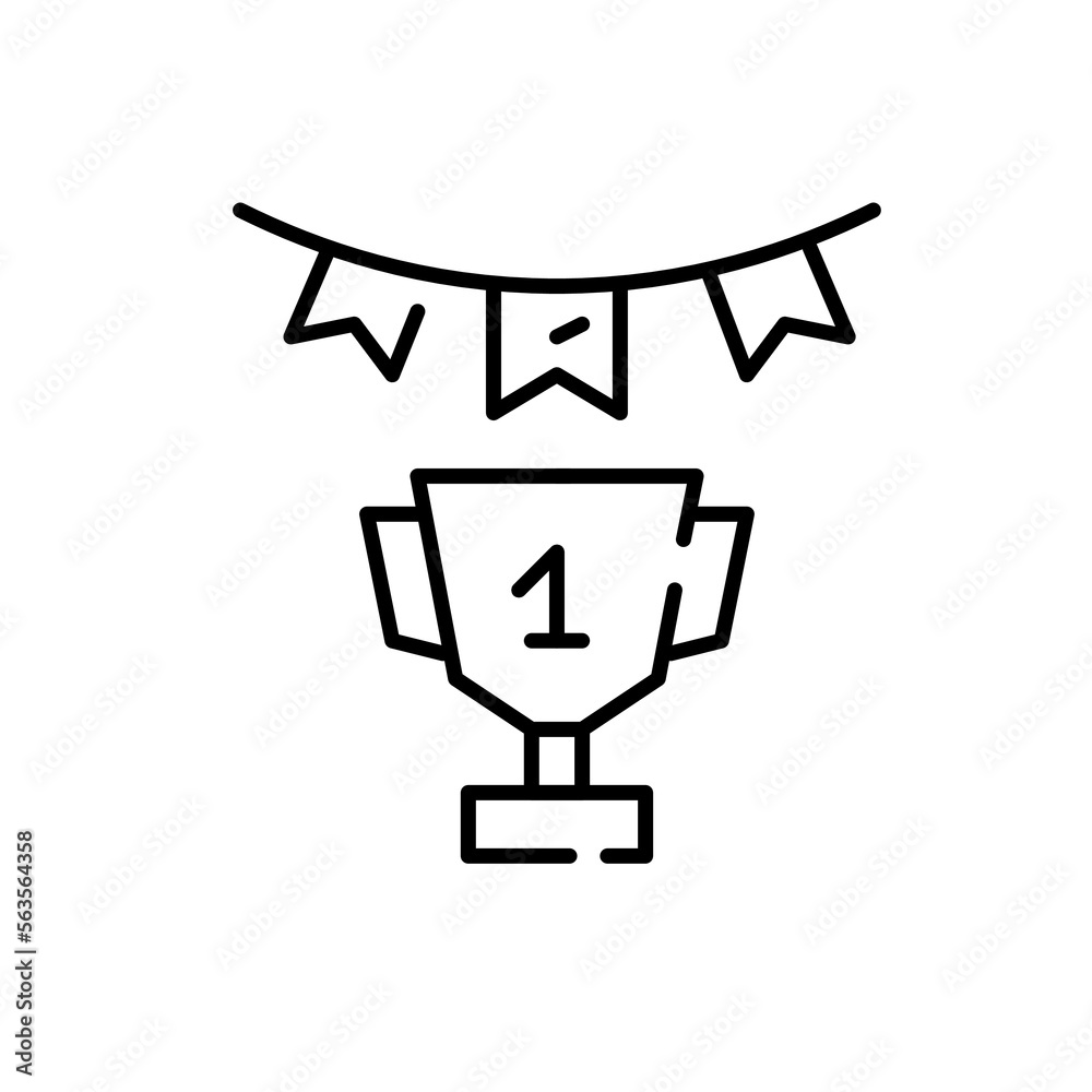 First place cup with garland. Pixel perfect, editable stroke icon