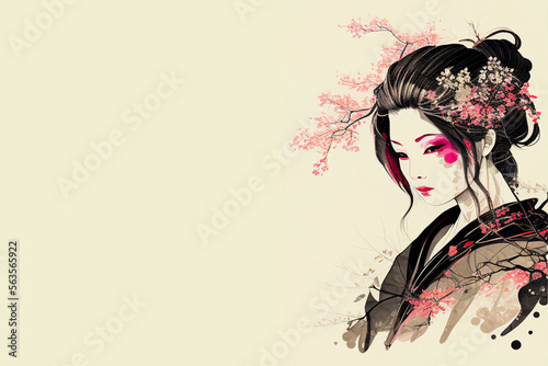 Beautiful Japanese background/wallpaper/laptop with empty copy space for text or additional images, generative ai