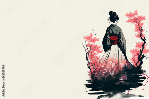 Beautiful Japanese background/wallpaper/laptop with empty copy space for text or additional images, generative ai