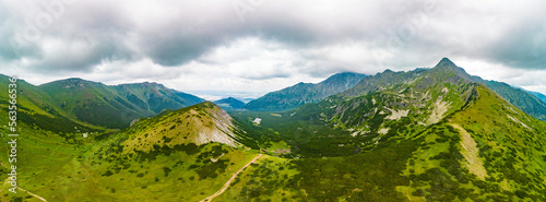Aerial drone view of the educational trail Zadne Medodoly, High Tatras, Slovakia