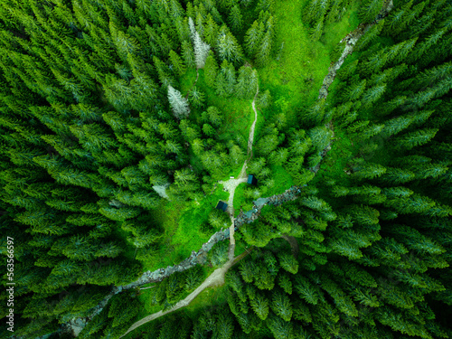 Aerial drone view of the educational trail Zadne Medodoly, High Tatras, Slovakia photo