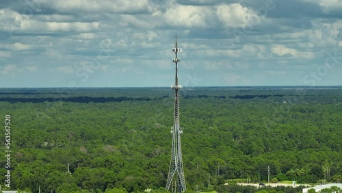 Tall telecommunication radio cell tower with wireless communication 5g antennas for network signal transmission