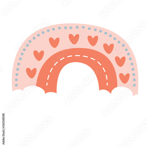 cute rainbow cartoon with hearts and clouds. For Valentine's Day, decorate the wedding card. or about love.