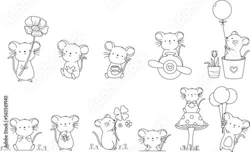 Cute mouse cartoon character outline hand drawn doodle style, for printing,card, t shirt,banner,product.vector illustration