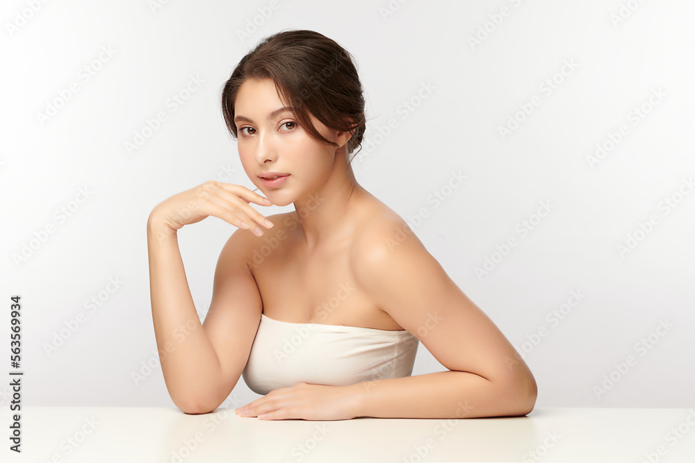 Beautiful young asian woman with clean fresh skin on white background, Face care, Facial treatment, Cosmetology, beauty and spa, Asian women portrait. Beautiful young asian woman with clean fresh skin on white background, Face care, Facial treatment, Cosmetology, beauty and spa, Asian women portrait.