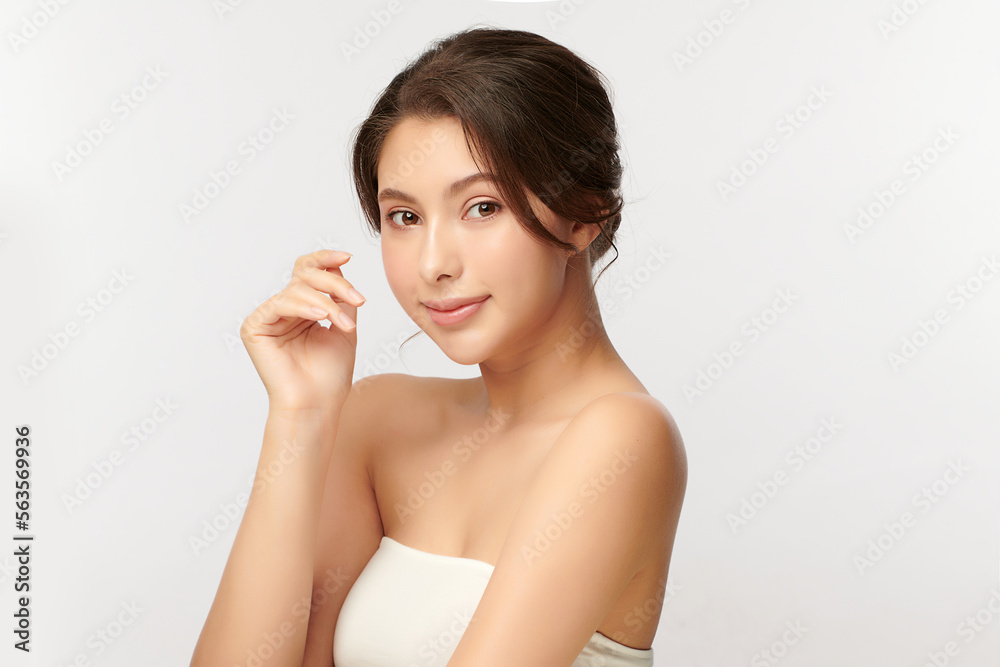 Beautiful young asian woman with clean fresh skin on white background, Face care, Facial treatment, Cosmetology, beauty and spa, Asian women portrait. Beautiful young asian woman with clean fresh skin on white background, Face care, Facial treatment, Cosmetology, beauty and spa, Asian women portrait.