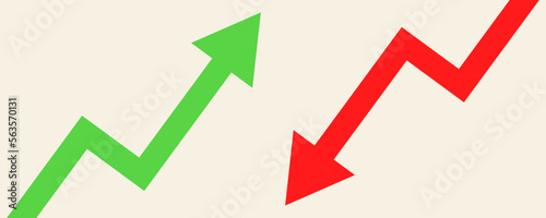 Financial arrows up and down. Green and red arrow. Increase and decrease. Vector 10 EPS.