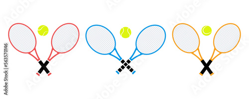 Set of tennis rackets vector icons on white background. Tennis rackets and ball. Vector 10 Eps.