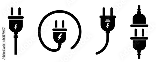 Set of electric plug vector icons on white background. Electrical cord or cable. Electric power. Vector 10 EPS.