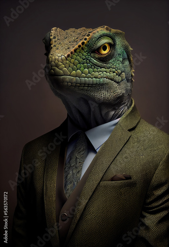An elegant lizard from Wall Street in suit