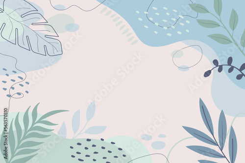 Trendy Abstract background with Shapes and floral element in Neutral Tones. . Vector illustration.