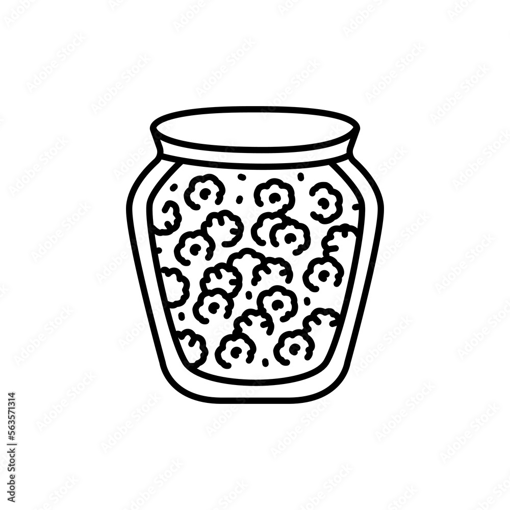 Pickled raspberry jam in a jar color line icon. Pickled raspberry jam in a jar color line icon.