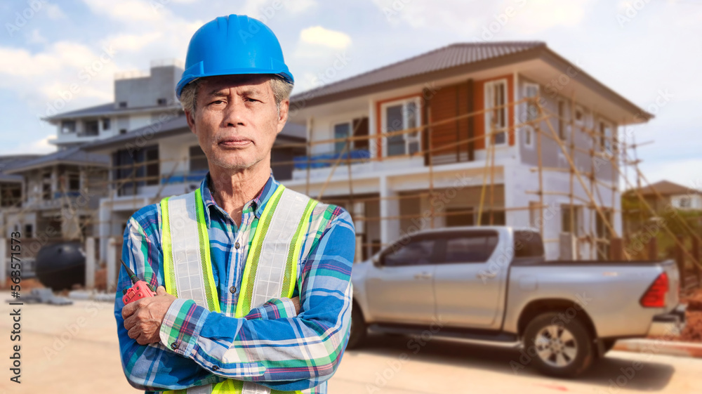 Portrait of a foreman or senior engineer at a construction site Portrait of a foreman or senior engineer at a construction site