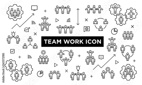 Minimalist and Modern Team Work, Office, Business, People Organization Icon Set