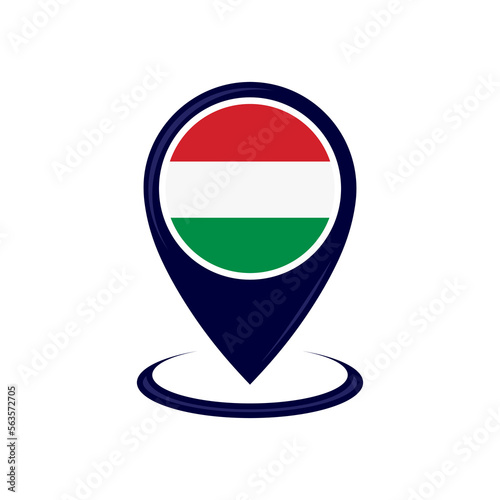 Location icon with Hungary flag isolated. Hungary flag and map pointer icon. vector illustration