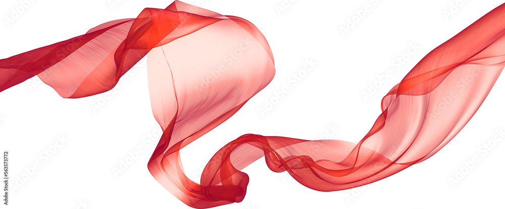 The red fabric fluttering in the wind on transparent background - obrazy, fototapety, plakaty 