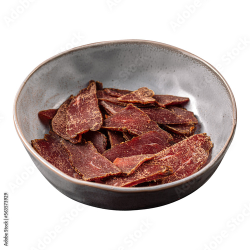 Portion of dried horse meat slices appetizer