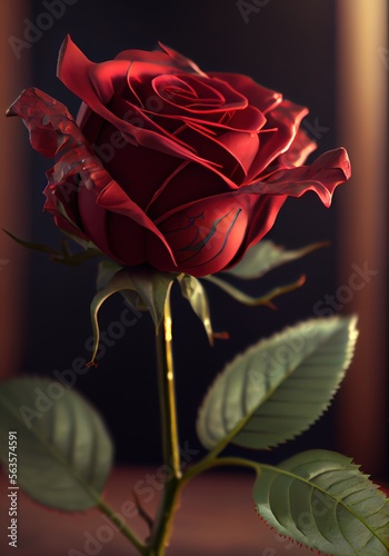 Red rose on blurry background, Generative Ai