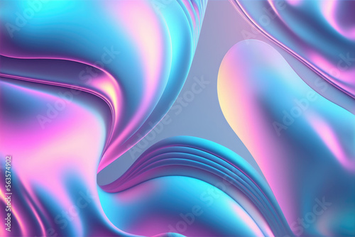 Iridescent chrome wavy gradient fabric geometry shapes abstract background, ultraviolet holographic foil texture, liquid surface, ripples, metallic reflection. 3d generative ai illustration.