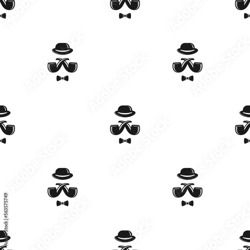 Seamless gentleman pattern on white background. Silhouette of man s bowler hat and crossed tobacco pipe.