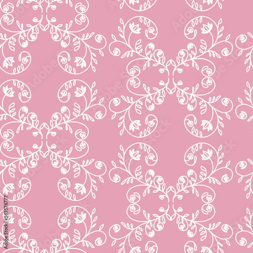 Floral vintage seamless background. Pink and white. East style. Vector illustration. For design textiles, paper, wallpaper.