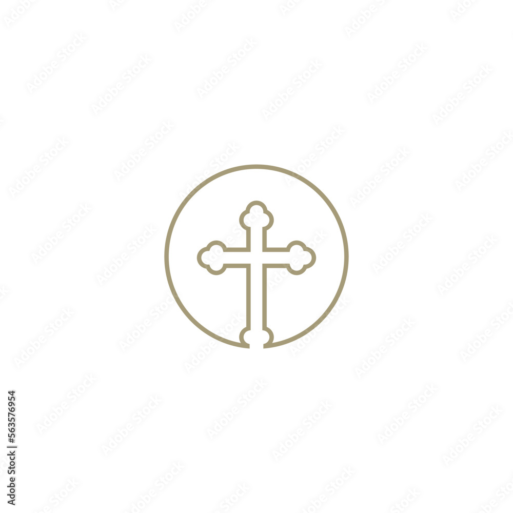 Christian Cross line circle icon logo isolated on white background Christian Cross line circle icon logo isolated on white background