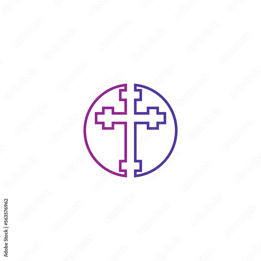 Obraz premium Christian Cross line circle icon logo isolated on white background