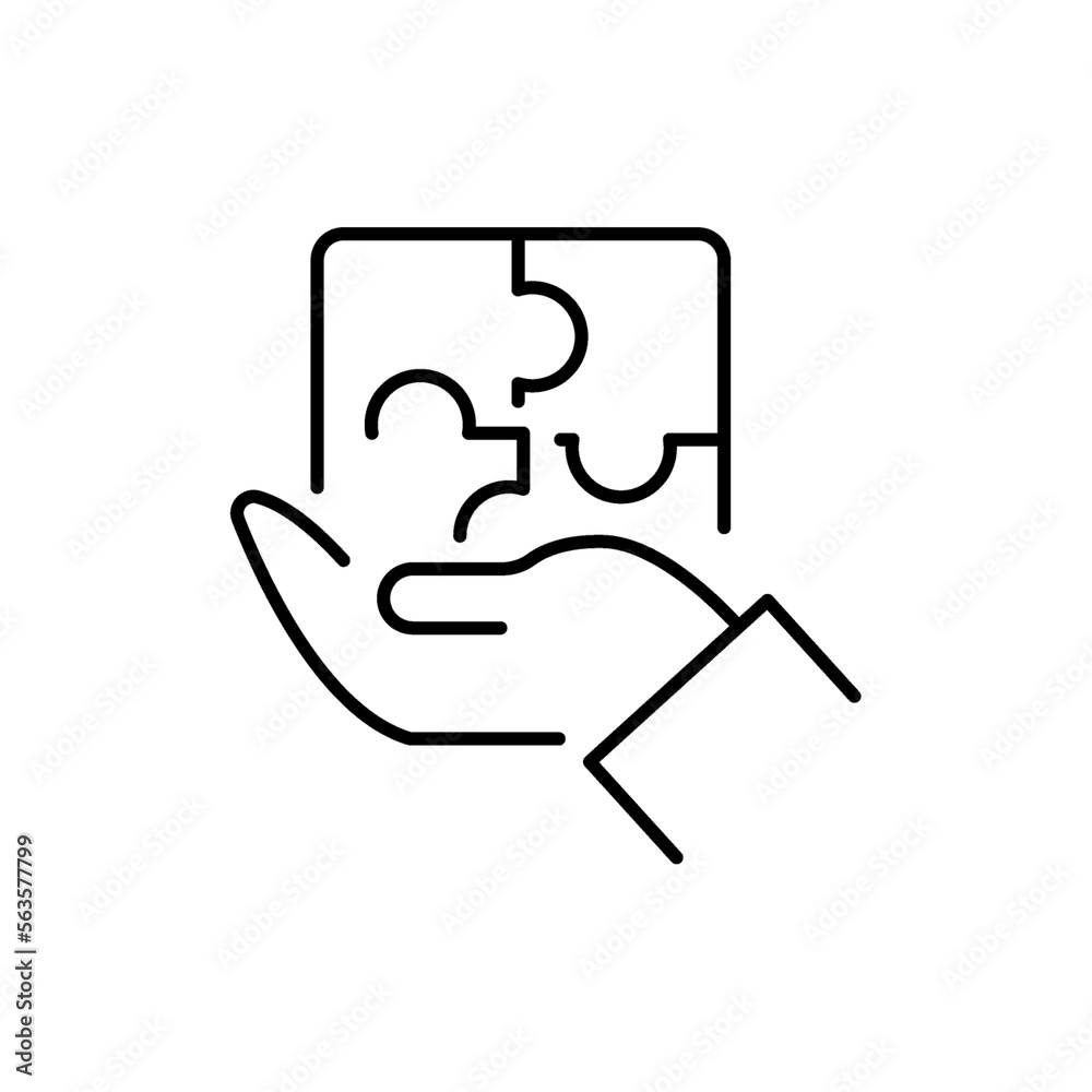 Puzzles in hands color line icon. Problem-solving.